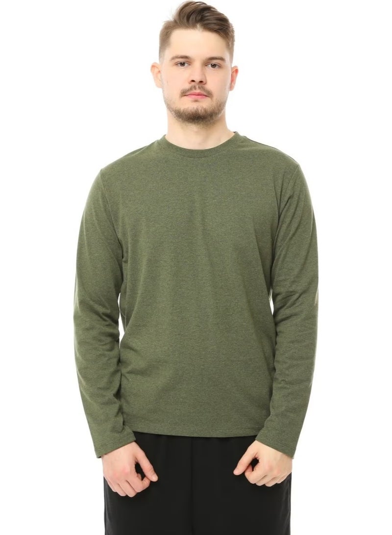 Defy's Men's Long Sleeve Crew Neck T-Shirt Khaki - Image 1
